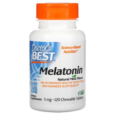 Doctor's Best, мелатонін, натуральна м'ята, 5 мг, 120 жувальних таблеток (DRB-00407), фото