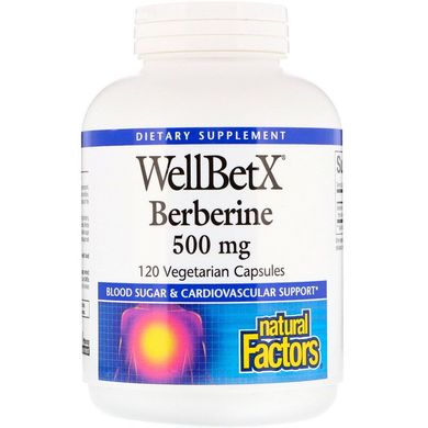 Natural Factors, WellBetX, берберин, 500 мг, 120 вегетаріанських капсул (NFS-03543), фото