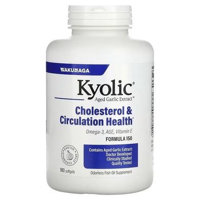 Kyolic, Екстракт витриманого часнику, витриманий екстракт, покращення холестеринового балансу та кровообігу, 180 капсул (WAK-15042), фото
