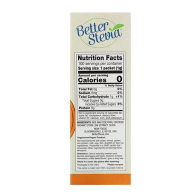 Now Foods, Original Better Stevia, подсластитель, не содержащий калорий, 100 пакетиков, 100 г (NOW-06957), фото