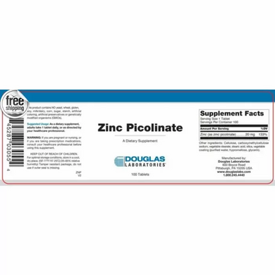 Цинк пиколинат, Zink Picolinate, Douglas Laboratories, 20 мг, 100 таблеток (DOU-03055), фото
