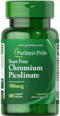 Піколинат хрома, Puritan's Pride, Yeast Free, 500 мкг, 100 таблеток (PTP-12570), фото