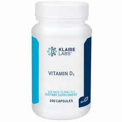 Вітамін Д3, Vitamin D3, Klaire Labs, 125 мкг (5000 МО), 100 капсул (KLL-00119), фото