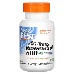 Doctor's Best, високоефективний транс-ресвератрол 600, 600 мг, 60 вегетаріанських капсул (DRB-00416), фото