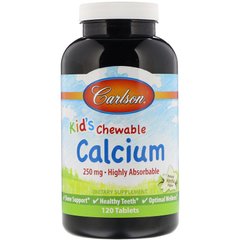 Жевательный кальций для детей, Chewable Calcium, Carlson Labs, ваниль, 250 мг, 60 таблеток (CAR-05083), фото