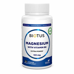 Магній і вітамін В6, Magnesium with Vitamin B6, Biotus, екстра сильний, 100 капсул (BIO-530197), фото