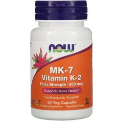 Now Foods, MK-7, витамин K-2, повышенная сила действия, 300 мкг, 60 растительных капсул (NOW-00994), фото