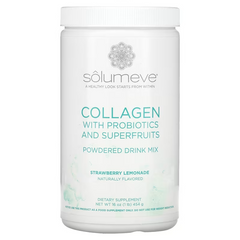 Solumeve, суміш для приготування напою з колагеном, пробіотиками та суперфруктами, зі смаком полуничного лимонаду, 454 г (SLM-01653), фото