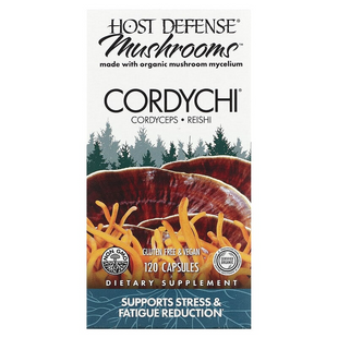 Host Defense, Mushrooms™, Cordychi, Кордичі, сприяють зниженню стресу та втоми, 120 вегетаріанських капсул (FPI-03743), фото