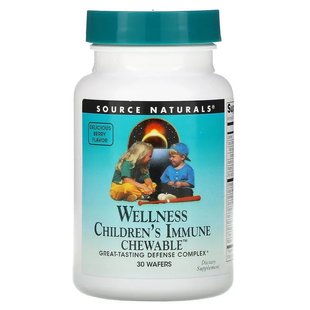 Source Naturals, Детские жевательные пастилки для поддержки иммунитета Wellness, со вкусом ягод, 30 пастилок (SNS-02138), фото