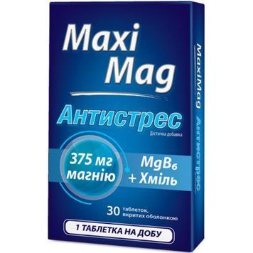 Магнію оксид 375 мг MaxiMag Антистрес - 30 таблеток, фото