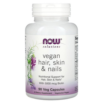 Веганский комплекс для волос, кожи и ногтей NOW Foods Vegan Hair Skin Nails - 90 растительных капсул, фото