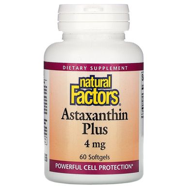 Natural Factors, Astaxanthin Plus, астаксантин, 4 мг, 60 капсул (NFS-01013), фото