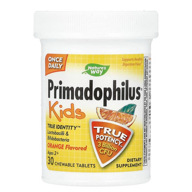 Nature's Way, Primadophilus®, дитячі жувальні пробіотики, для дітей від 2 років, зі смаком апельсина, 3 млрд КУО, 30 жувальних таблеток (NWY-14242), фото