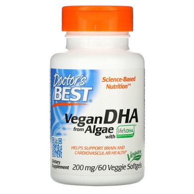 Doctor's Best, Веганский DHA (докозагексаеновая кислота) на основе Водорослей 200мг, Life's DHA, 60 желатиновых капсул (DRB-00296), фото