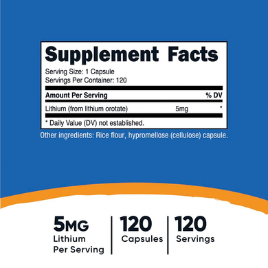 Оротат лития 5 мг Nutricost - 120 капсул, фото