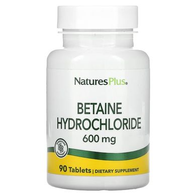 NaturesPlus, Бетаїн гідрохлорид (Betaine Hydrochloride), 600 мг, 90 таблеток (NAP-04370), фото