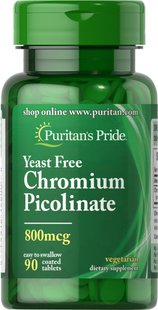 Хром пиколинат, Chromium Picolinate, Puritan's Pride, без дріжджів, 800 мкг, 90 таблеток (PTP-12600), фото