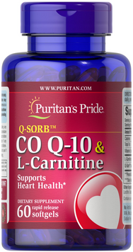 Коэнзим Q-10 + L-карнитин, Q-SORB&trade; Co Q-10 30 mg plus L-Carnitine, Puritan's Pride, 250 мг, 60 капсул (PTP-51067), фото