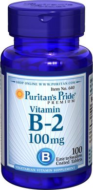 Витамин В-2, Vitamin B-2 (Riboflavin), Puritan's Pride, 100 мг, 100 таблеток (PTP-10640), фото