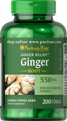 Корінь імбиру, Ginger Root, Puritan's Pride, 550 мг, 200 капсул (PTP-05147), фото