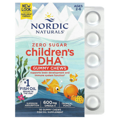 Nordic Naturals, Children's DHA, жувальні таблетки з ДГК, зі смаком тропічних фруктів, 600 мг, 30 жувальних таблеток (NOR-01709), фото