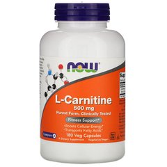 Now Foods, L-карнітин, 500 мг, 180 рослинних капсул (NOW-00073), фото