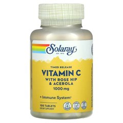 Solaray, витамин C с медленным высвобождением, с шиповником и ацеролой, 1000 мг, 100 таблеток (SOR-04453), фото