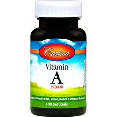 Витамин А, Vitamin A, Carlson Labs, 25 000 МЕ, 100 гелевых капсул (CAR-01131), фото