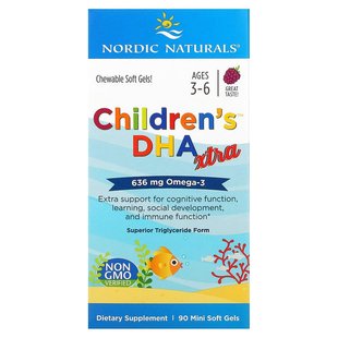 Nordic Naturals, Children's DHA Xtra, для дітей віком від 3 до 6 років, ягідний смак, 636 мг, 90 міні-таблеток (NOR-02721), фото