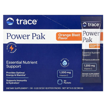 Trace, Power Pak, електроліти для підвищення витривалості, апельсиновий вибух, 30 пакетиків у стиках по 6,1 г (TMR-00053), фото