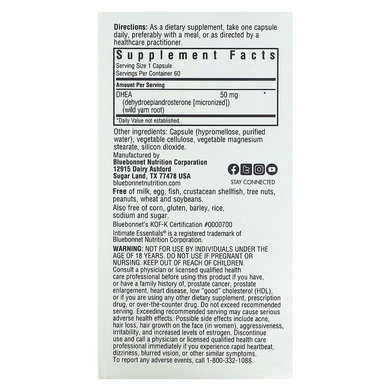Bluebonnet Nutrition, Intimate Essenitals, DHEA (Дегидроэпиандростерон), 50 мг, 60 вегетарианских капсул (BLB-04017), фото