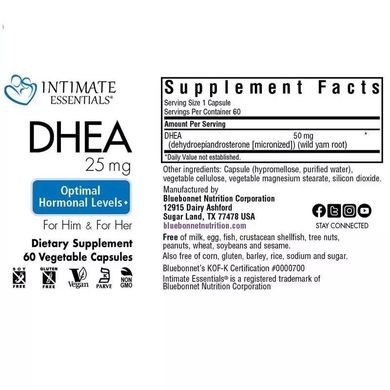 Bluebonnet Nutrition, Intimate Essenitals, DHEA (Дегідроепіандростерон), 50 мг, 60 вегетаріанських капсул (BLB-04017), фото