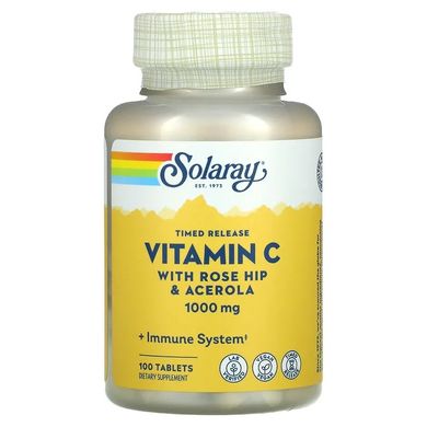 Solaray, витамин C с медленным высвобождением, с шиповником и ацеролой, 1000 мг, 100 таблеток (SOR-04453), фото