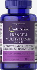 Витамины для беременных, Prenatal Multivitamin with DHA, Puritan's Pride, 60 капсул (PTP-64821), фото