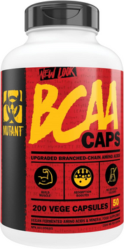 Mutant, BCAA, Аминокислоты с разветвленной цепью, полная формула BCAA, 100% свободная форма, 200 капсул (814971), фото