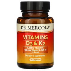 Dr. Mercola, вітаміни D3 та K2 (МК-7), 5000 МО/180 мкг, 30 капсул (MCL-01691), фото