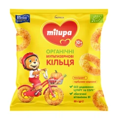 Органічні мультизернові кільця Milupa, від 10 місяців | томат + гарбуз і морква - 20 г, фото