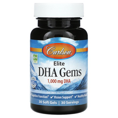 Докозагексаєнова кислота (ДГК), Elite DHA Gems, Carlson Labs, 1000 мг, 30 гелевих капсул (CAR-16900), фото
