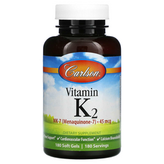 Carlson Labs, Витамин K2 MK-7, 45 мкг, 180 мягких гелевых капсул (CAR-10120), фото