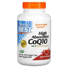 Doctor's Best, коензим Q10 з високим ступенем засвоєння, з BioPerine, 400 мг, 180 вегетаріанських капсул (DRB-00332), фото