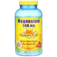Nature's Life, магній + B6, 500 мг, 250 вегетаріанських капсул (NLI-00438), фото