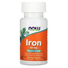Now Foods, Железо, 18 мг, 120 растительных капсул (NOW-01443), фото