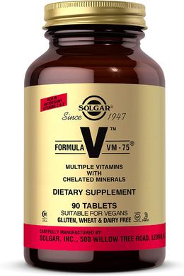 Solgar, Formula V, VM-75, комплексные витамины с хелатными минералами, 90 таблеток (SOL-01182), фото