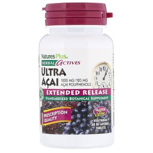 Асаї ультра, Ultra Acai, Nature's Plus, Herbal Actives, вивільненню, 1200 мг, 30 двошарових таблетки (NAP-07305), фото