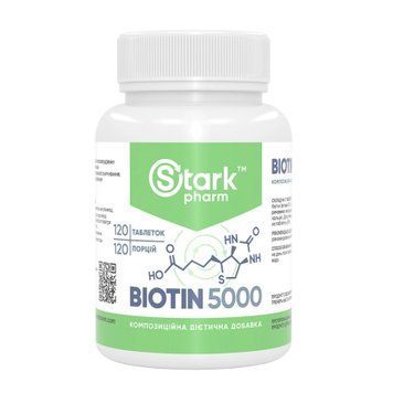 Stark Pharm, Biotin, Біотин, 5000 мкг, 120 таблеток (STP-17728), фото