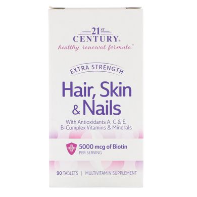 21st Century, Hair, Skin & Nails, Extra Strength, 90 таблеток (CEN-27847), фото