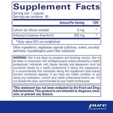Оротат літію 5 мг Pure Encapsulations Lithium (orotate) - 90 капсул, фото