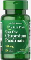 Хром пиколинат, Chromium Picolinate, Puritan's Pride, 200 мкг, 100 таблеток (PTP-16390), фото