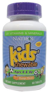 Natrol, Kid's Chewable 6 & Up Orange Flavor, 60 таблеток (NTL-07656), фото